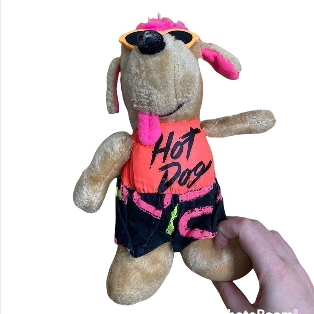 Vintage Ace Hot Dog Neon Plush Stuffed Animal Kids Toy